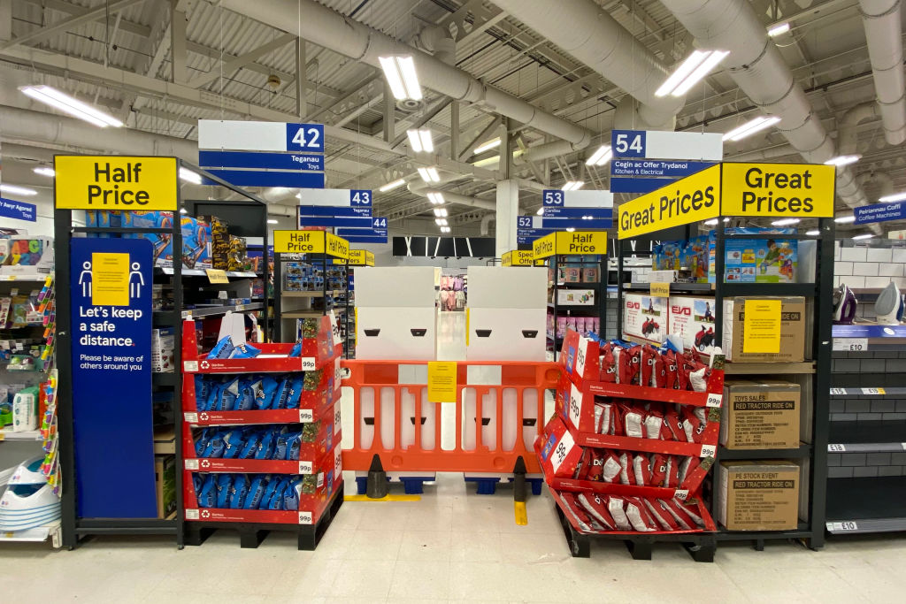 Non-essential items are blocked off in a Welsh Tesco